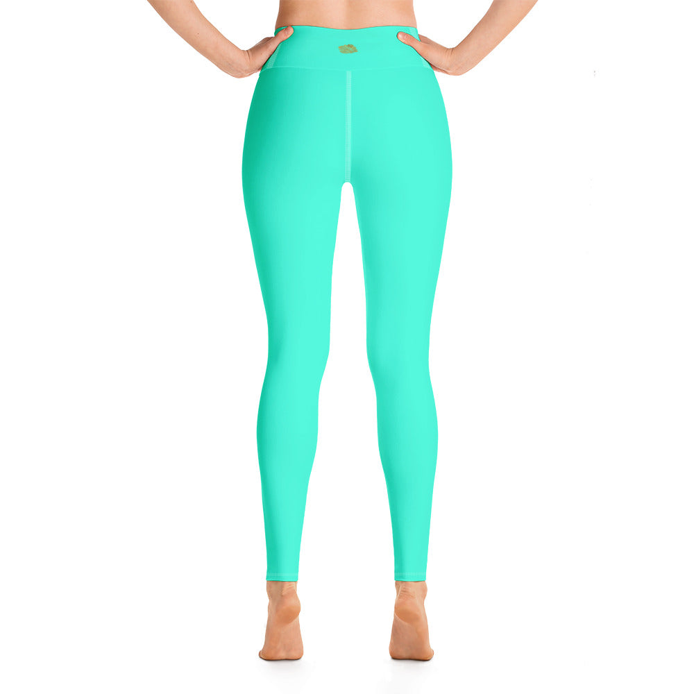 Women's Turquoise Blue Yoga Pants, Bright Solid Color Workout Tights ...