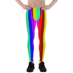 Kiki Honey Rainbow Stripes Men's Running Leggings & Run Tights Meggings Activewear- Made in USA/ Europe (Size: XS-3XL)