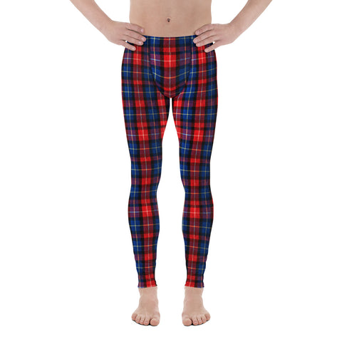 Haku Classic Red Plaid Print Men's Running Leggings Tights Meggings- Made in USA (XS-3XL)