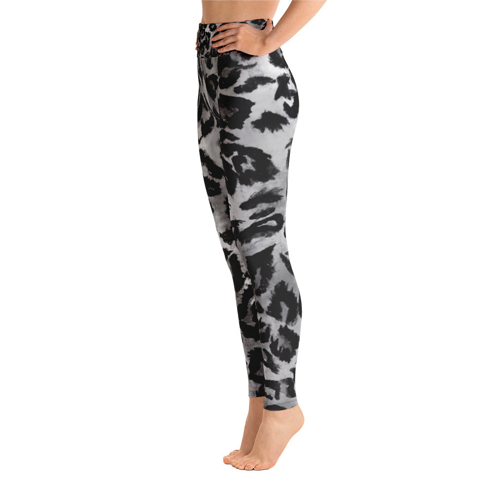 Grey Leopard Women's Yoga Pants, Animal Print Active Wear Leggings-Made ...