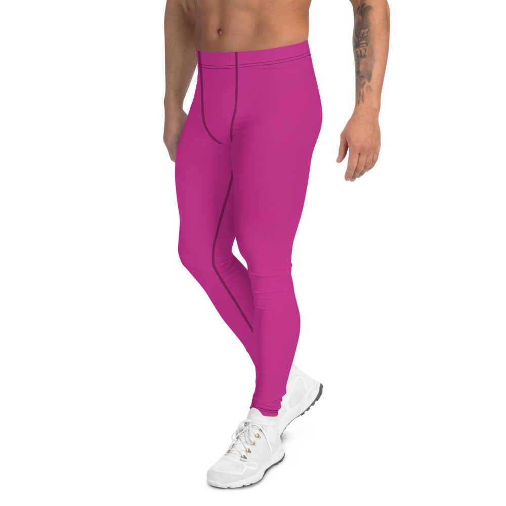 Hot Pink Meggings, Designer Solid Color Men's Leggings Compression ...