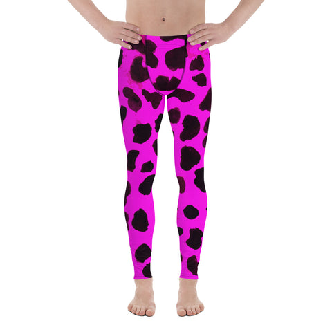 Hirohide Hot Pink Brow Cow Print Animal Print Sexy Men's Fashion Leggings- Made in USA (US Size: XS-3XL)