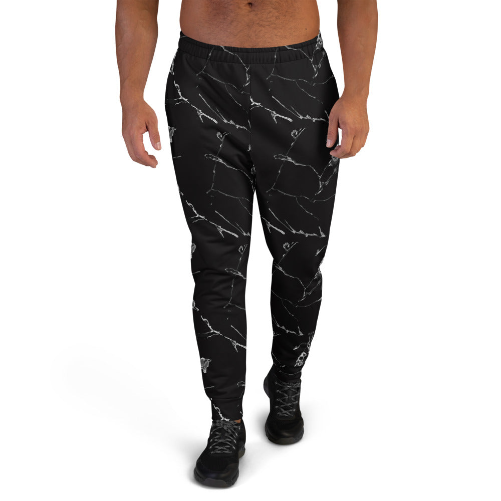 Gray Marble Print Men's Joggers, Premium Black Marble Abstract Print Men's  Sweatpants-Made in EU/MX/USA, Heidikimurart Limited