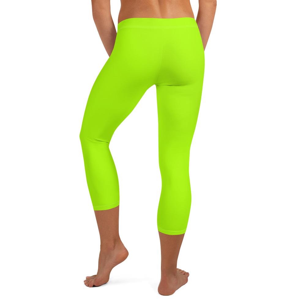 Neon Lime Green Solid Color Women's Bright Capri Leggings Tights- Made ...