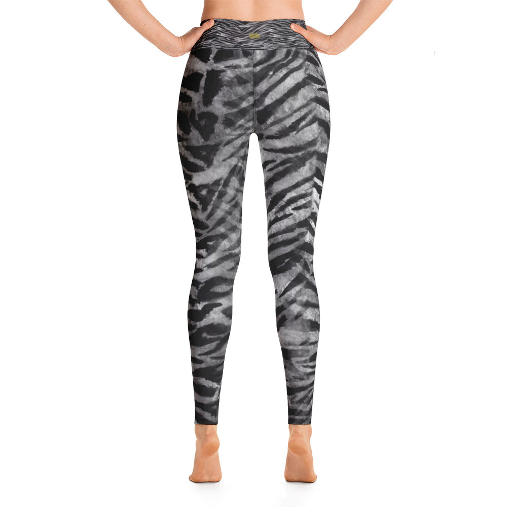 Gray Tiger Striped Yoga Leggings, Women's Animal Print Yoga Pants ...