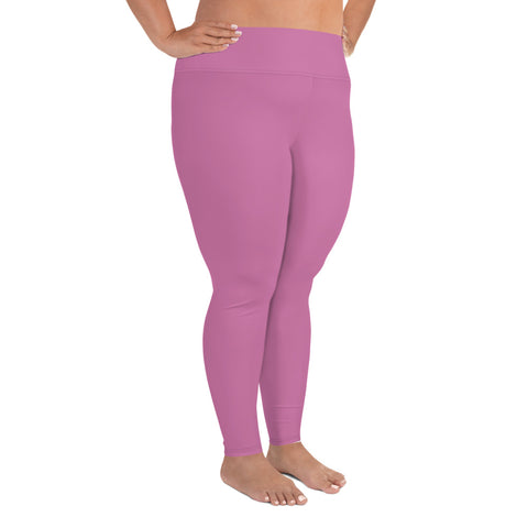 Light Ballet Pink Plus Size Leggings, Solid Color Print Women's Pastel  Tights- Made in USA/EU