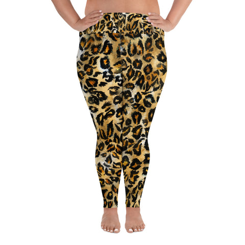 Aiko Leopard Animal Print Women's Plus Size Leggings- Made in USA (US Size: 2XL-6XL)