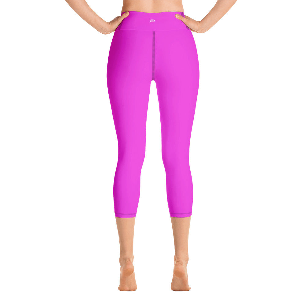 Bright Solid Hot Pink Capri Leggings, Sports Fitness Yoga Pants-Made in ...