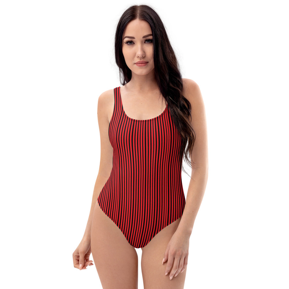 red striped one piece swimsuit