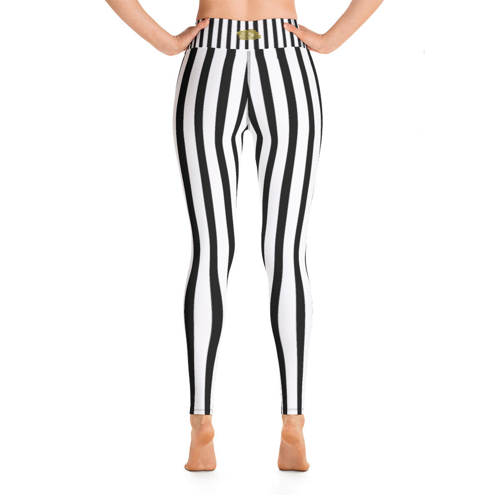 black and white striped yoga leggings