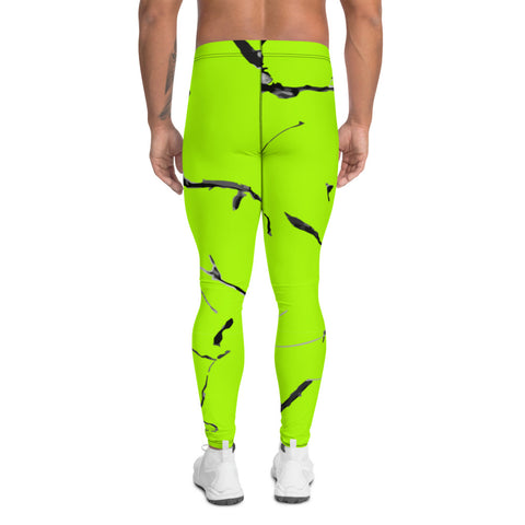 Neon Green Color Bright Meggings, Solid Color Print Men's Leggings Luxury  Pants- Made in USA/ EU