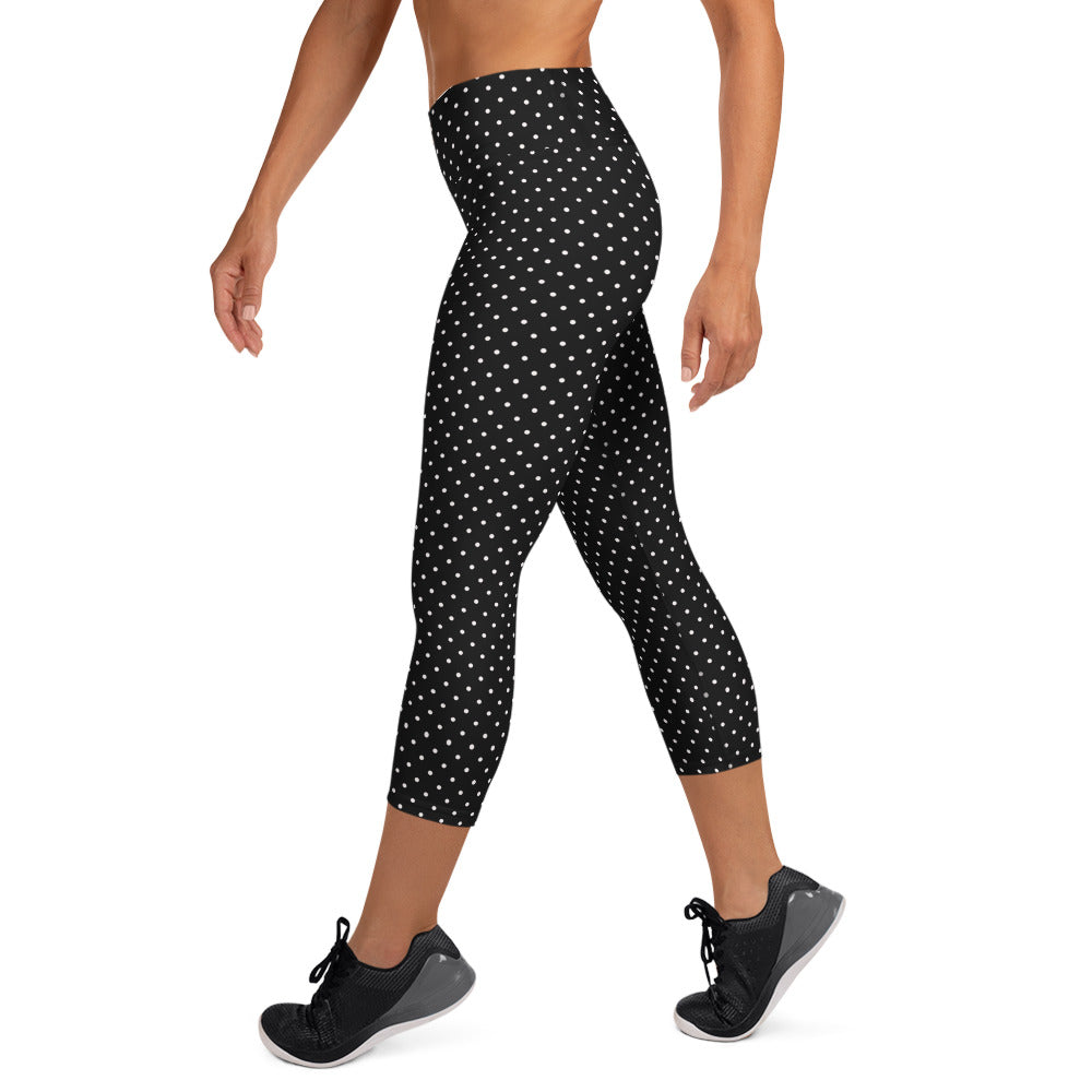 White Dots Yoga Capri Leggings, Black Polka Dots Comfy Capris Tights For  Women-Made in USA/EU, Heidikimurart Limited