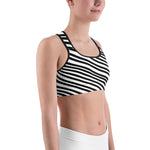 Ayuko Chic White and  Black Diagonal Stripe Premium Quality Luxury Elastic Polyester Spandex Women's Sports Fitness Bra - Made in USA (US Size: XS-2XL)