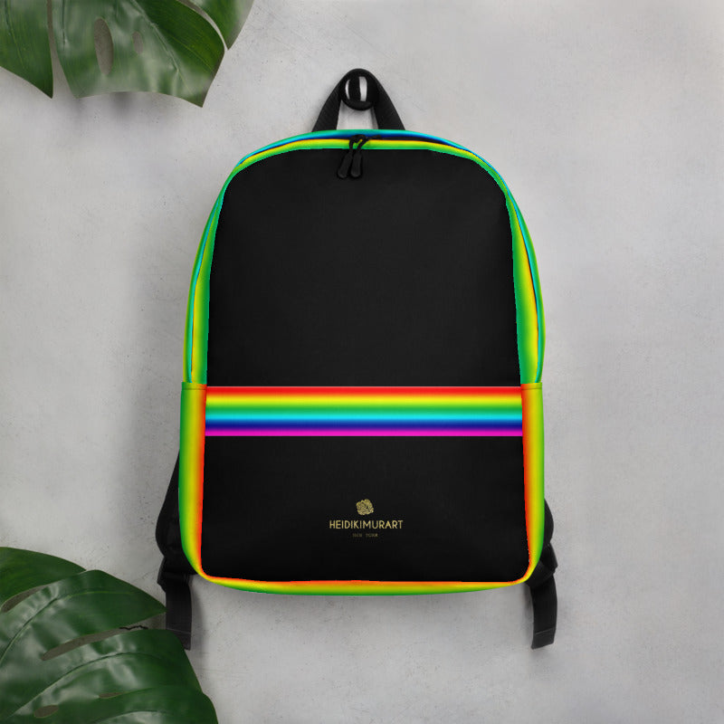Black Rainbow Stripe Backpack Gay Pride Striped Minimalist Laptop Backpack Made In Eu