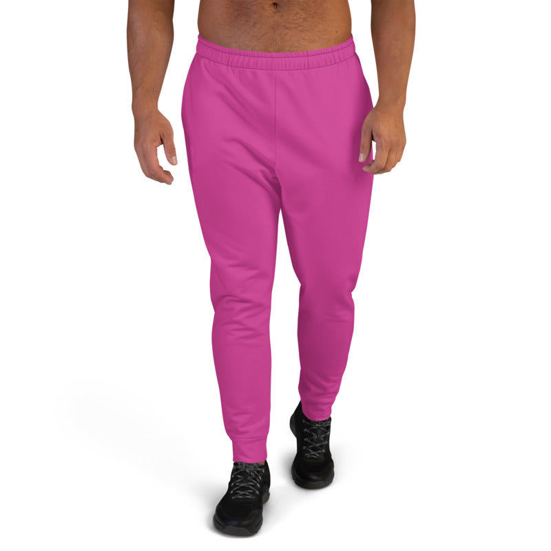 Hot Pink Men's Joggers, Solid Bright Pink Color Colorful Sweatpants For ...