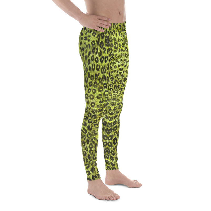 Yellow Leopard Mens Leggings, Animal Print Compression Running Tights-Made in USA/EU Heidikimurart Limited photo