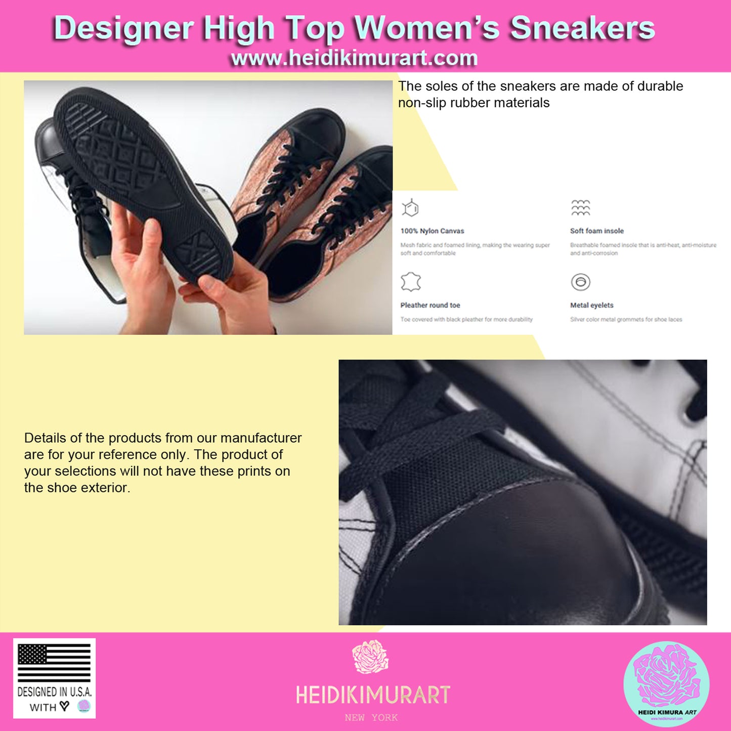 Garden Rose Floral Women's Sneakers, Pink Designer High Top Sneakers Running Shoes-Women's High Top Sneakers-Printify-ArtsAdd-Heidi Kimura Art LLC