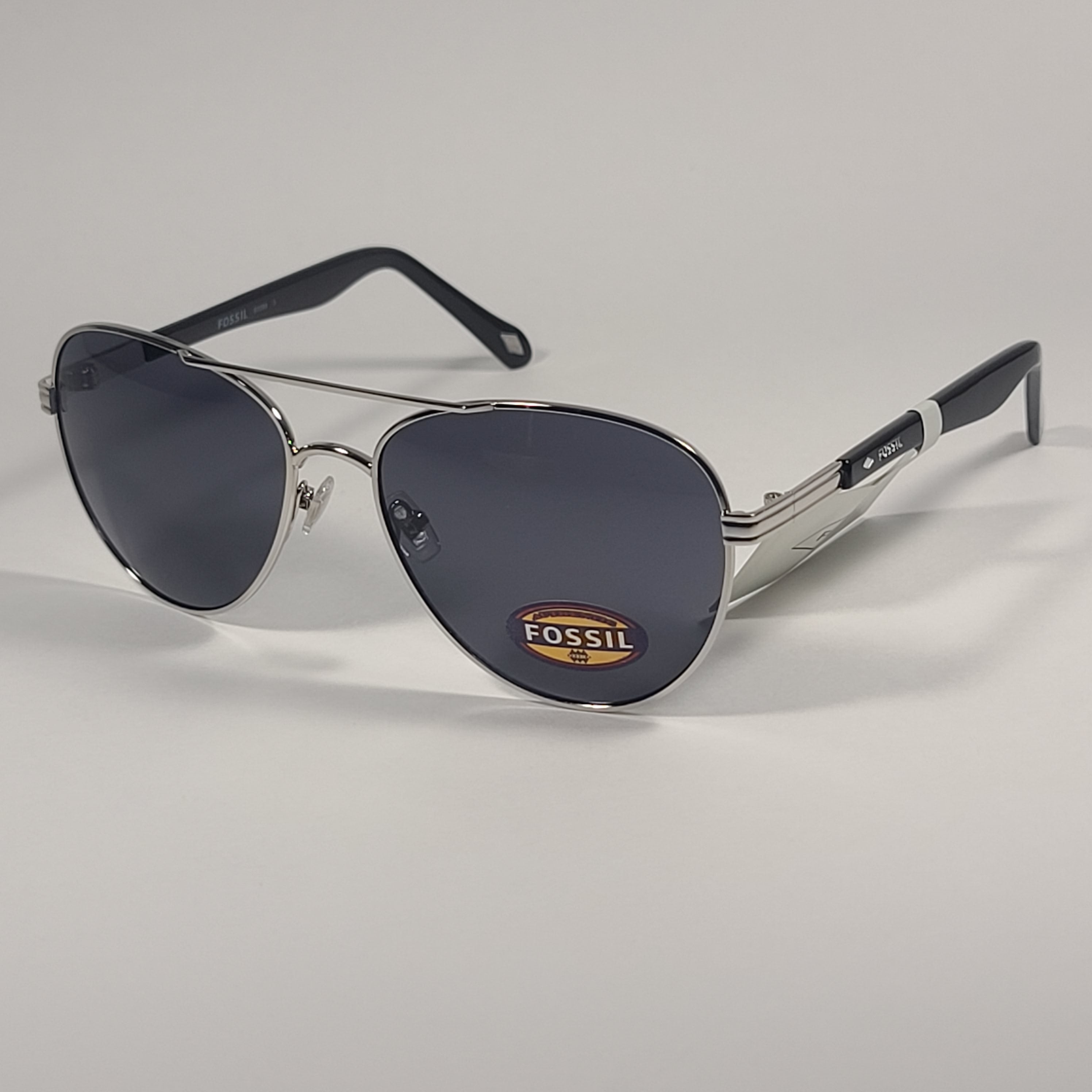 Fossil FM141 Pilot Style Sunglasses Matte Black Silver Frame Solid Gra –  TheSunglassFashion