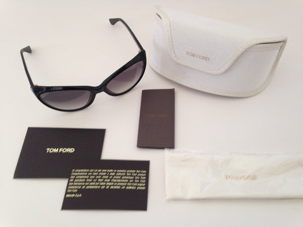 Tom Ford Martina Cat Eye Sunglasses Ivory Black Frame Gray Gradient Le