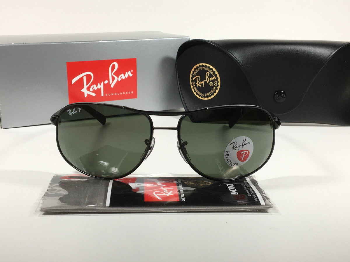 Ray-Ban Highstreet Polarized Aviator Sunglasses Black Green Lens RB338