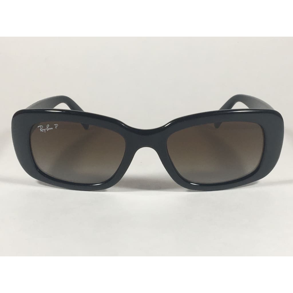 Ray-Ban Highstreet Polarized Sunglasses Flat Oval Black Gloss Brown Le