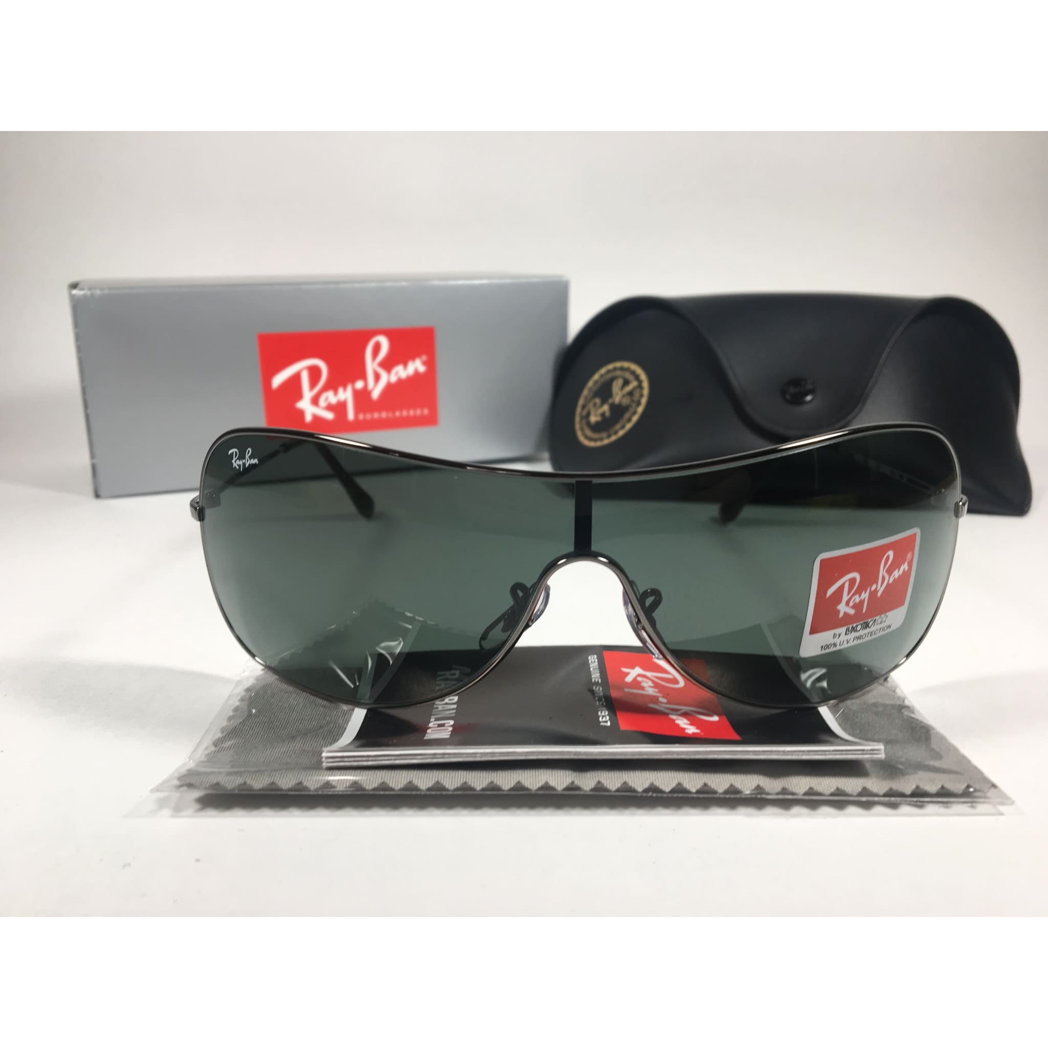 Ray-Ban Highstreet Shield Sunglasses Gunmetal Frame Green Lens RB3211