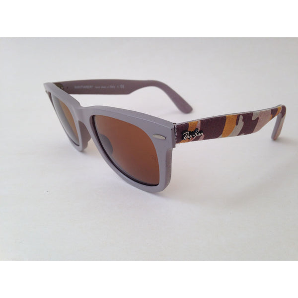 Ray-Ban Urban Camo Wayfarer Sunglasses Gray Matte Beige Frame Brown B-