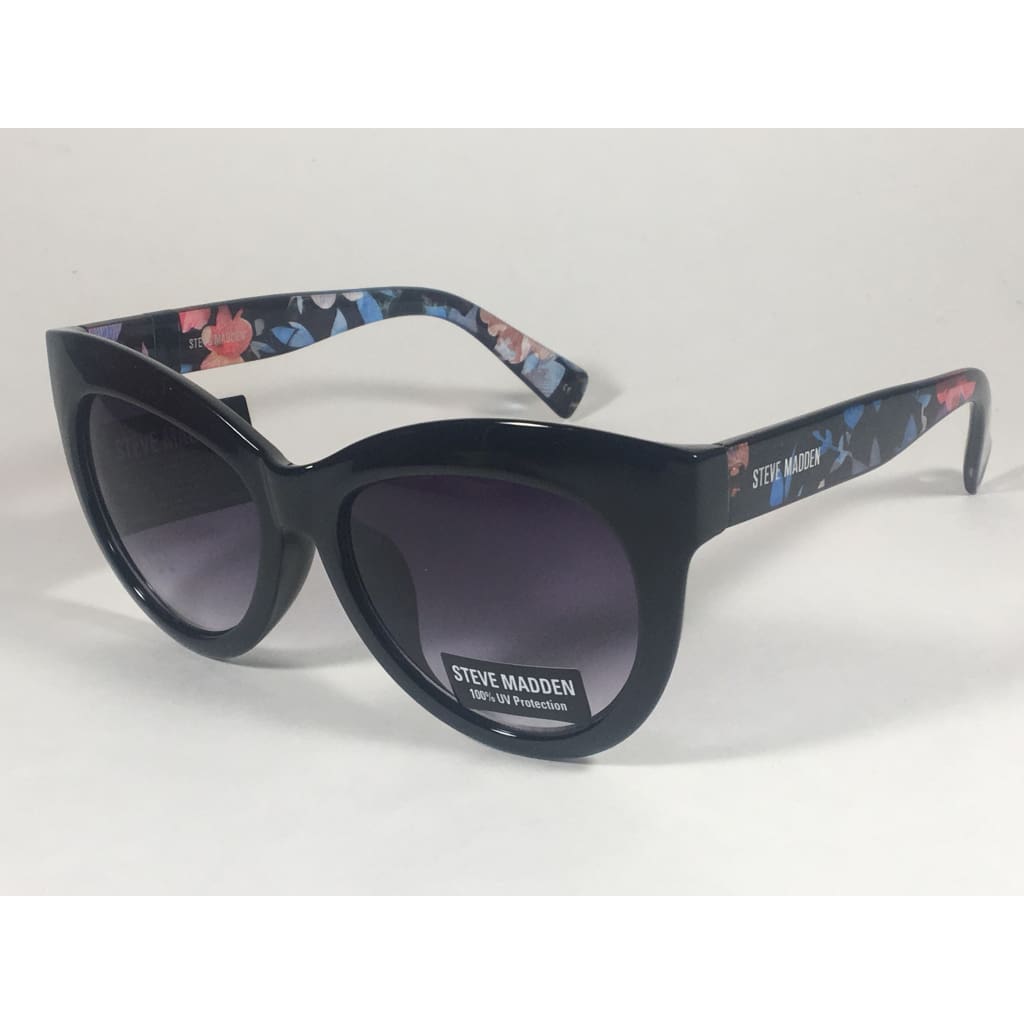Steve Madden Oversize Cat Eye Sunglasses Black Blue Floral Print Smoke Lens  SM879180 Black Blue