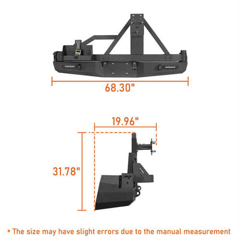 Rear Bumper w/Tire Carrier, Jerry Can Holder for 2005-2015 Toyota Tacoma - u-Box Offroad b4013s dimension