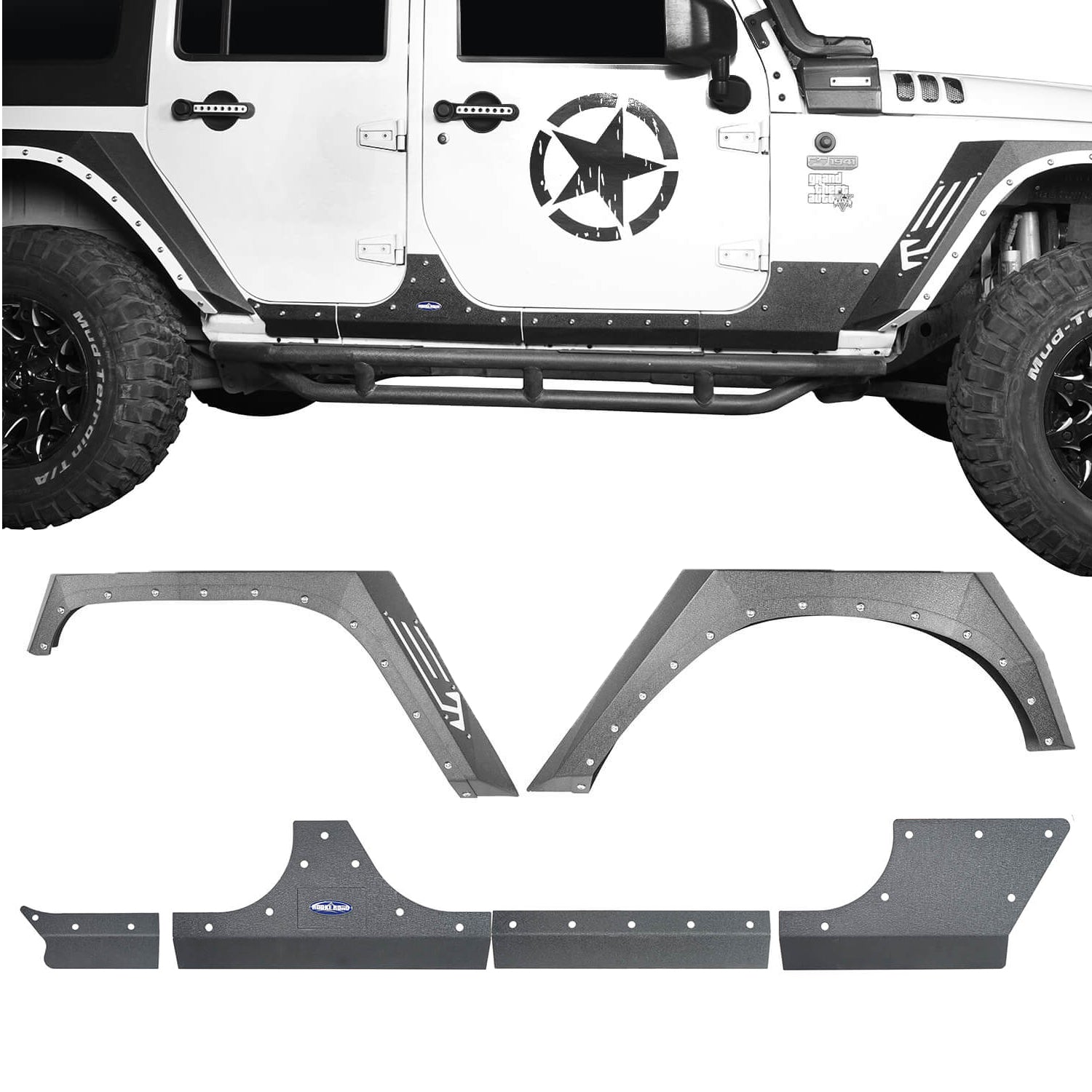 Jeep JK Armour Fender Flares & Body Armor Cladding for 2007-2018 Jeep  Wrangler JK - u-Box Offroad