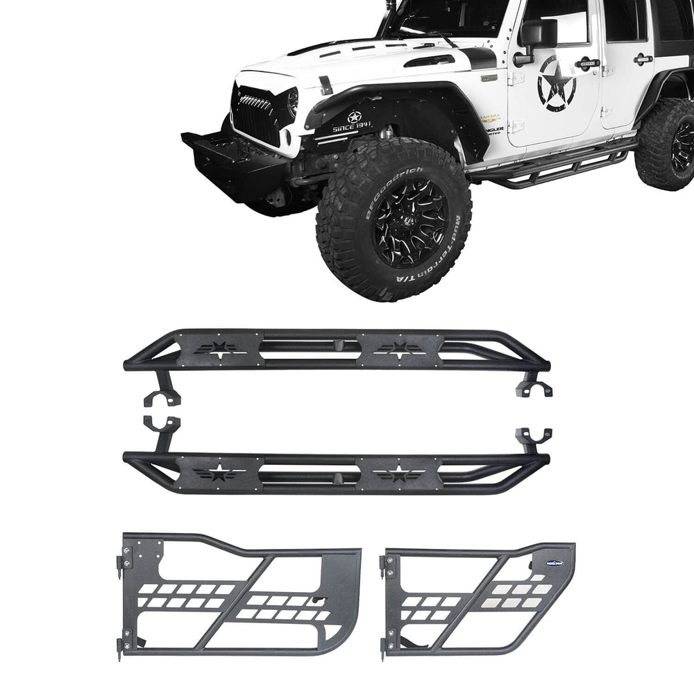 Jeep JK Running Boards & Tubular Half Doors Combo for 2007-2018 Jeep  Wrangler JK - u-Box Offroad