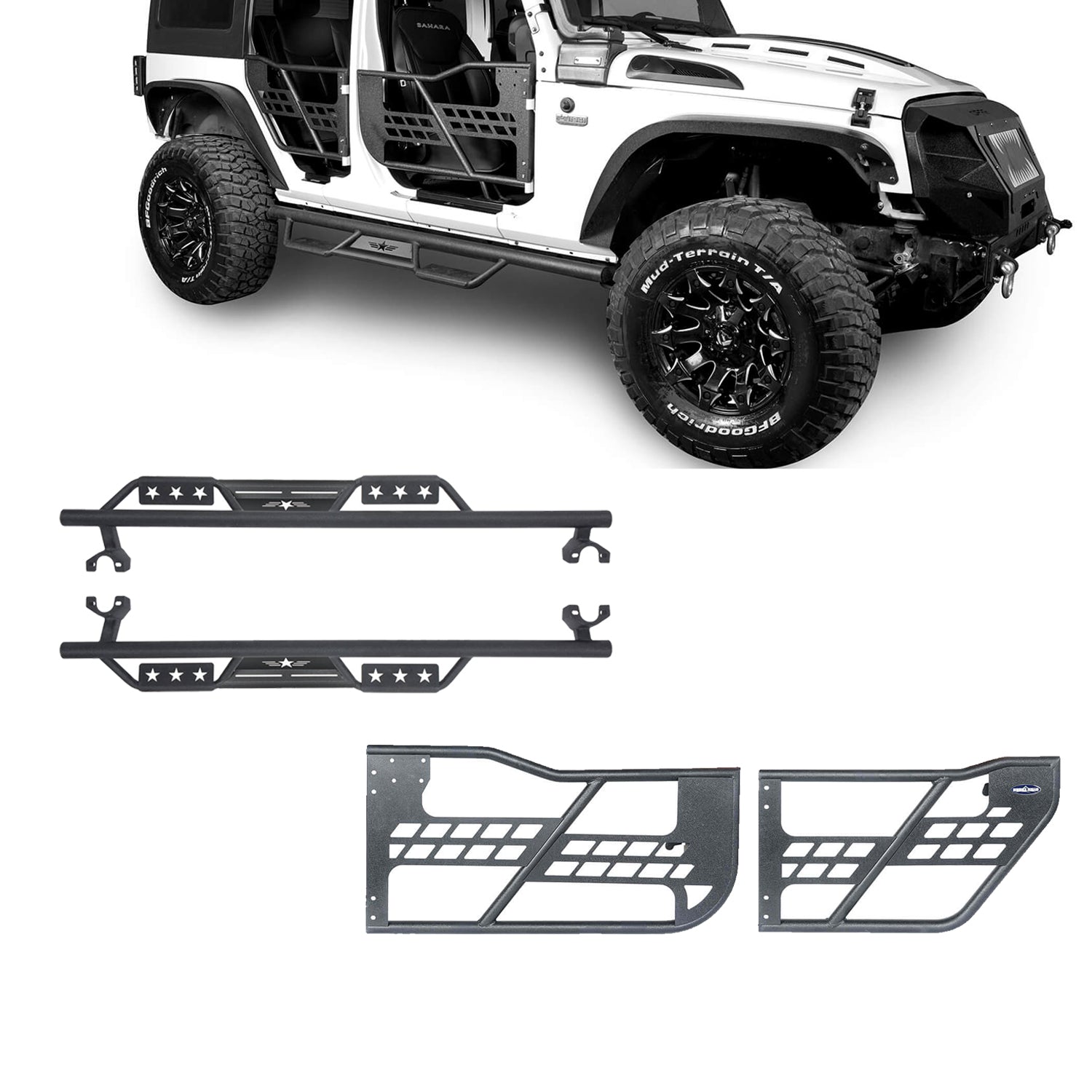 Jeep JK Side Steps 4 Door & Tubular Half Doors Combo for 2007-2018 Jeep  Wrangler JK - u-Box Offroad