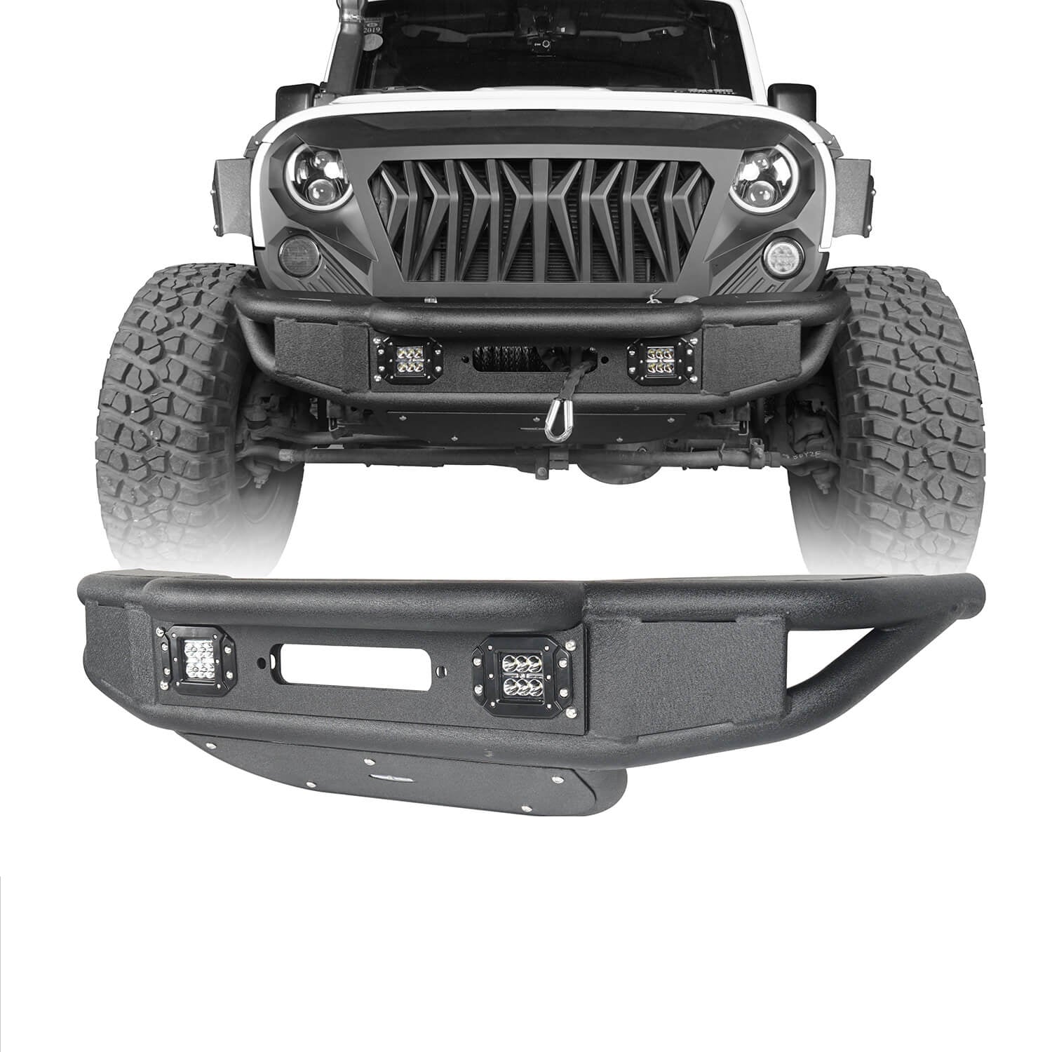 Jeep JK Stubby Front Bumper w/Winch Plate for 2007-2018 Jeep Wrangler JK -  u-Box Offroad