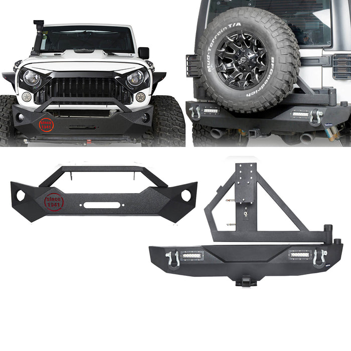 Rock Crawler Front Bumper & Different Trail Rear Bumper w/Tire Carrier  Combo Kit for 2007-2018 Jeep Wrangler JK JKU - u-Box Offroad