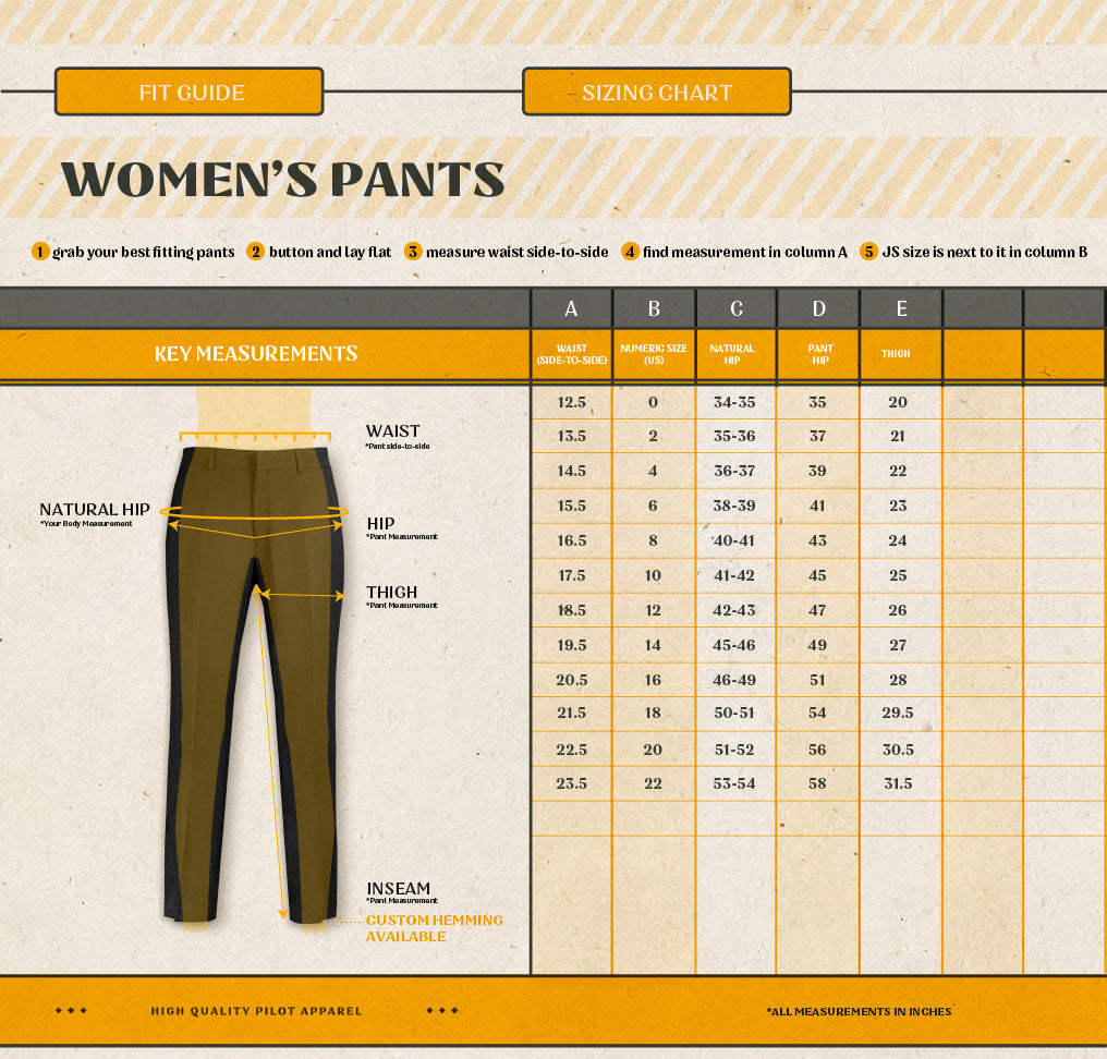 Women's Pants2 Size Guide - JetSeam