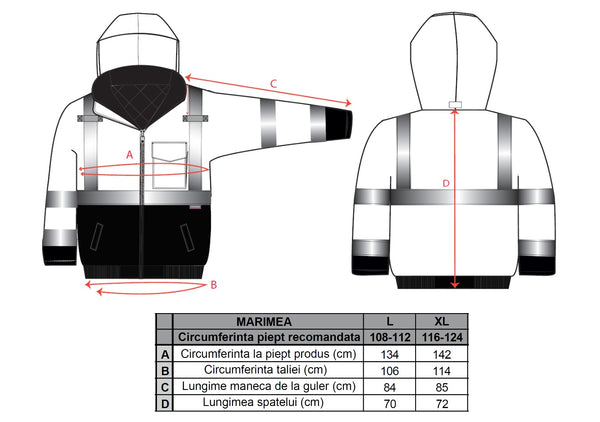 Ghid marimi Jacheta reflectorizanta S363