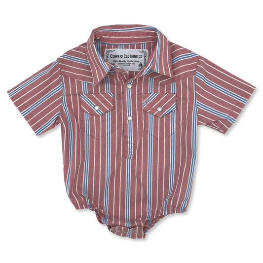 Vintage Blue and Red Stripe Short Sleeve Pearl Snap