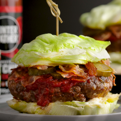 Keto grass fed beef burgers with Hunter & Gather ketchup and avocado oil mayonnaise