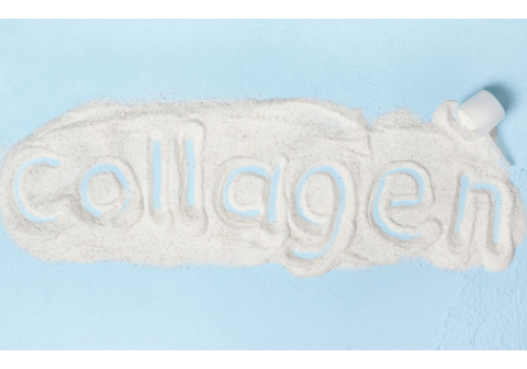 collagen powder on a light blue background
