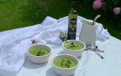 bowls of green soups in the garden