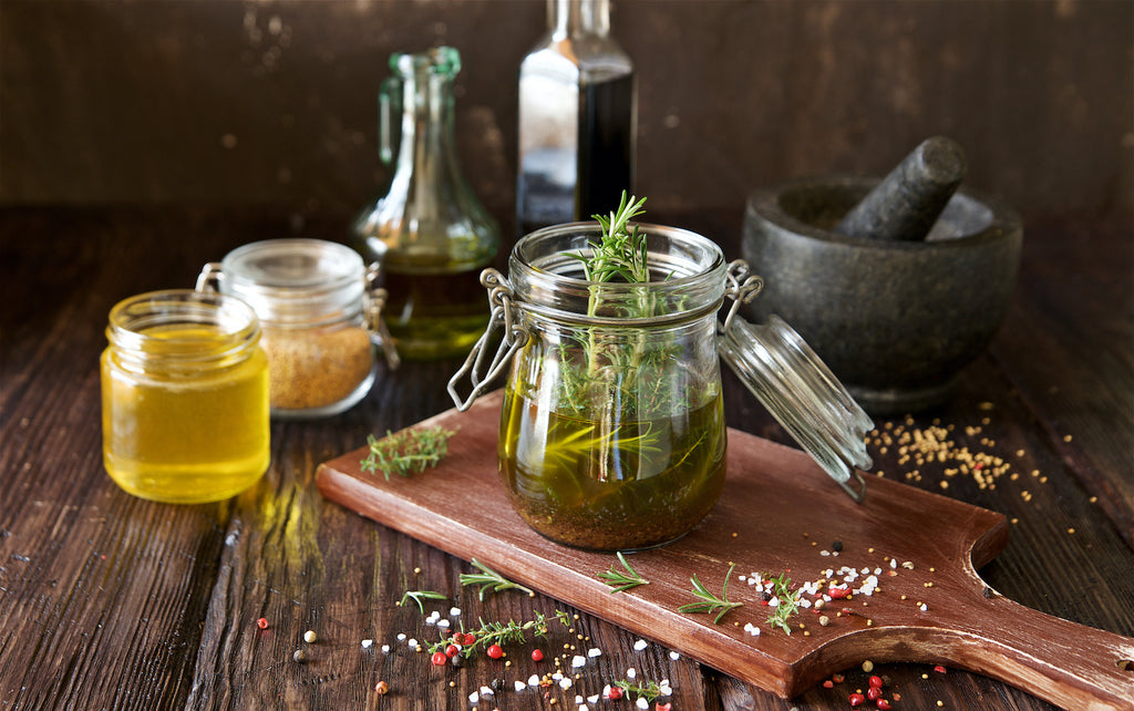 herbs and olive oil salad dressing