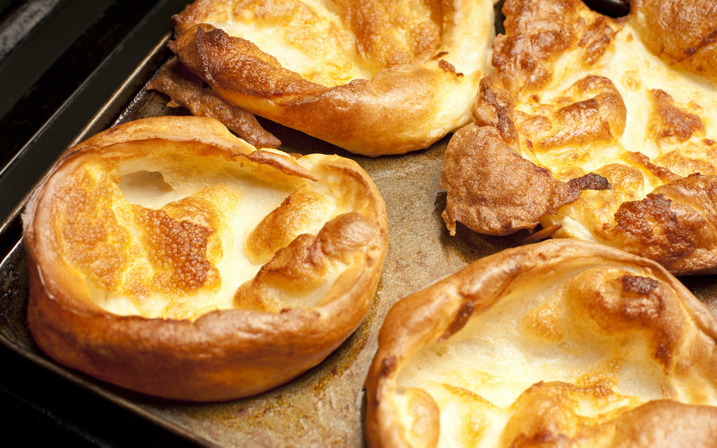 Yorkshire puddings on a baking sheet