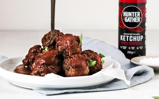 Spicy Keto & Paleo Chicken Liver Meatballs with Hunter & Gather ketchup on the side