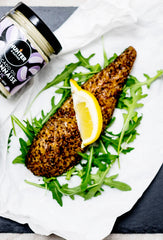 fish with lemon wedge and hunter and gather mayonnaise