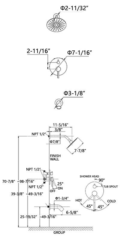 Ensemble de robinet de douche et de baignoire à pression équilibrée en or  brossé avec bec de baignoire - Sumerain Faucet Direct Sales