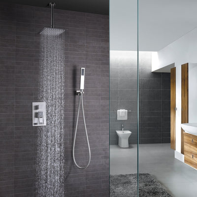 Système de douche à effet pluie nickel brossé, robinet de douche de plafond avec valve brute et acceptable sur mesure