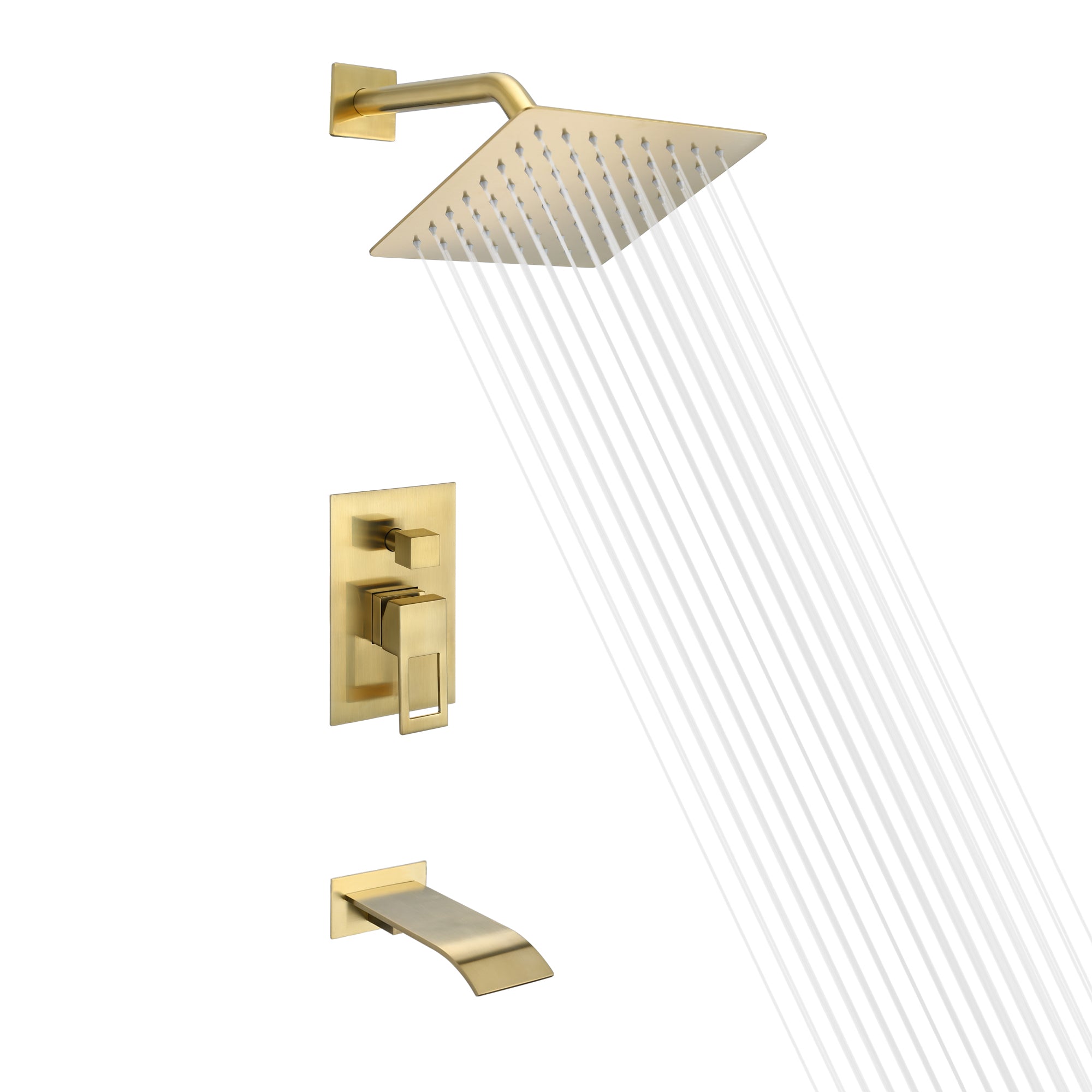 Brushed Gold Tub Shower Faucet with Waterfall Tub Spout and Pressure Balance Valve