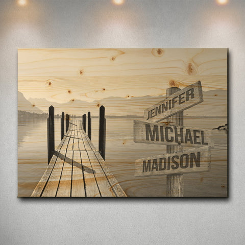 Lake Dock Multi-Names Premium Wood Print