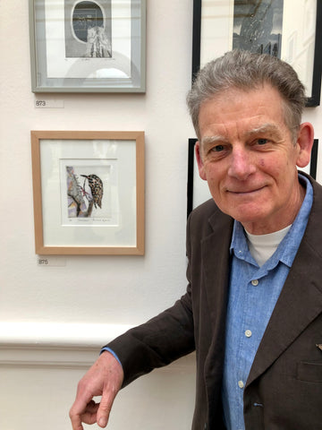 Richard Spare at the Royal Academy of Arts' 2023 Summer Exhibition, with his artwork 'Treecreeper'. Photography by Joe Winkelman PPRE HonRWS
