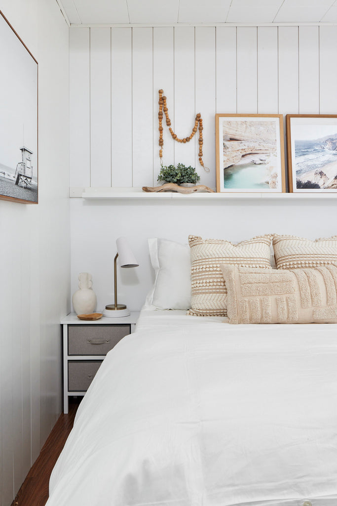 cottage bedroom, shiplap headboard, jo alcorn
